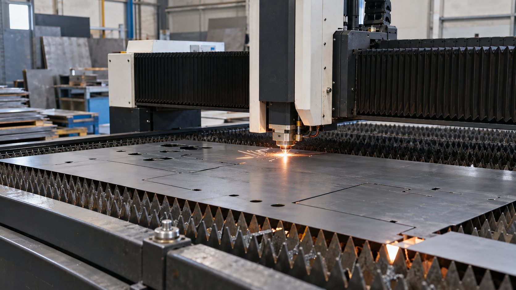 İnce sacın CNC fiber lazer tezgâhında kesim işlemi